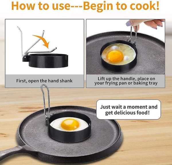 2-pakning eggring, non-stick eggringer, pochert eggringer, egg stekeringer (10,2 cm 2,1 cm)