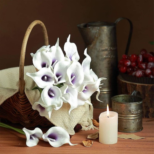 20 stk kunstige blomster falske calla lilje blomst ekte touch bukett for hjem hage kontor fest bryllupsdekorasjon White Purple