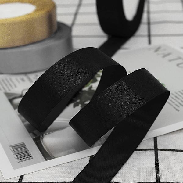 2 st 22M Satinband 2cm Bredd Band Rosett Presentband Jul, Bröllop & Födelsedag Band Tygband, Presentband (Svart)