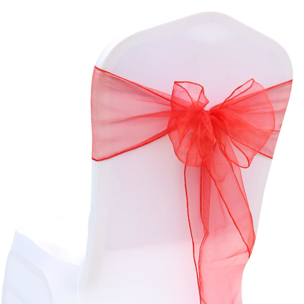 25 st Sorganza stolsöverdrag Tulle rosetter Sash Tie Ribbon Bröllopsfest red