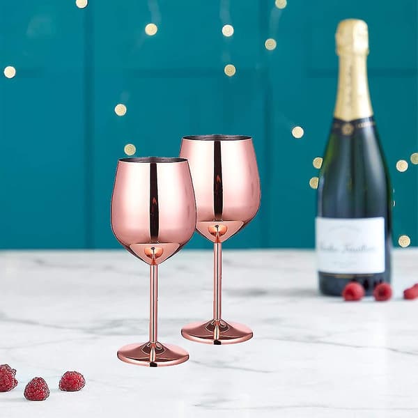 2 stk. rustfrit vinglas i rustfrit stål - Uknuselige vinglas til rejser, camping og pool, 500 ml Rose gold
