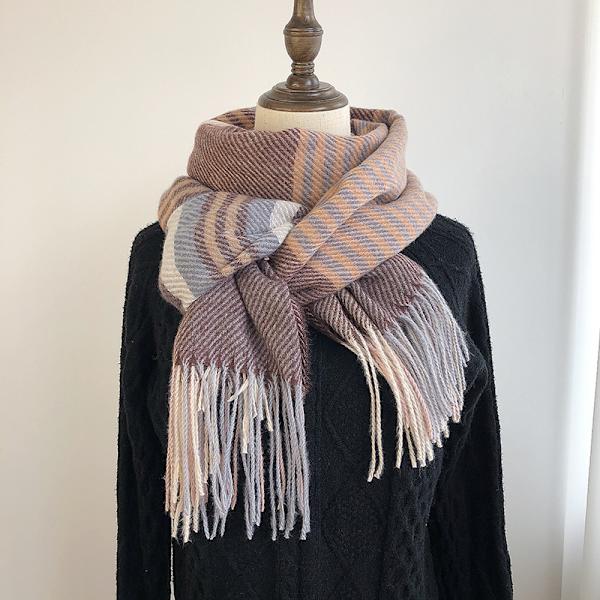 Cashmere-sjal, japansk och koreansk mjuk student-sjal, ljusbrun tjock varm tofssjal
