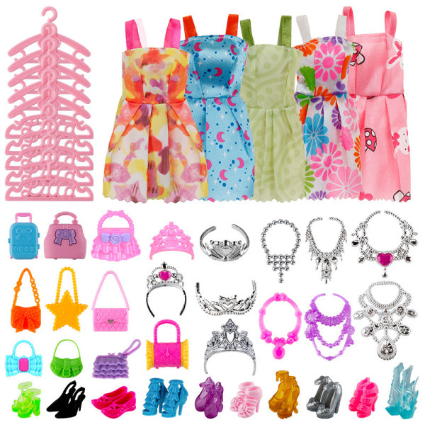 46 stycken 30 cm Barbie-skor, väskor, kläder, galgar, accessoarer, allmänna leksaker