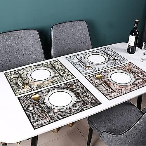 4-pack rektangulära dekorativa bladformade placemats i PVC, ihåliga matbordstabletter Sliver