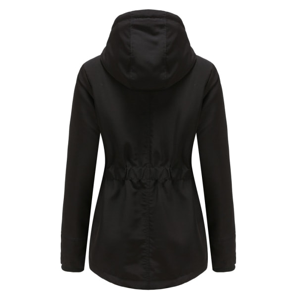 Varm vinterjacka med Sherpa-foder för kvinnor, tjock parkas med huva Black 2XL