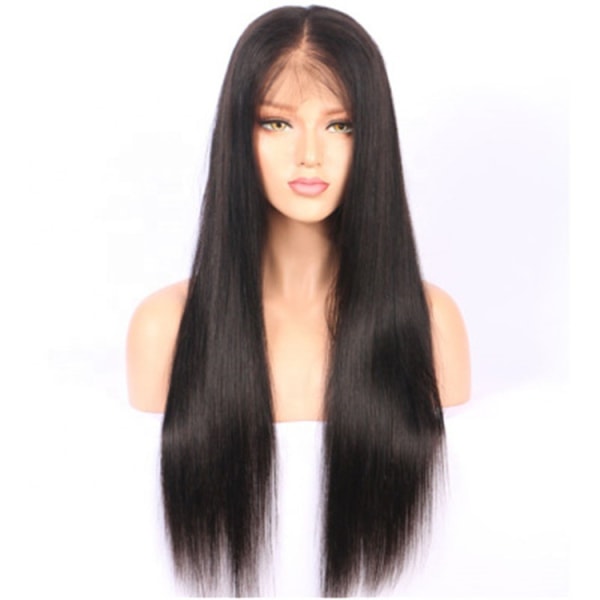 Europeiska och amerikanska peruk kvinnlig kemisk fiber spets frontal halv delad lång rakt svart hår peruk huvud