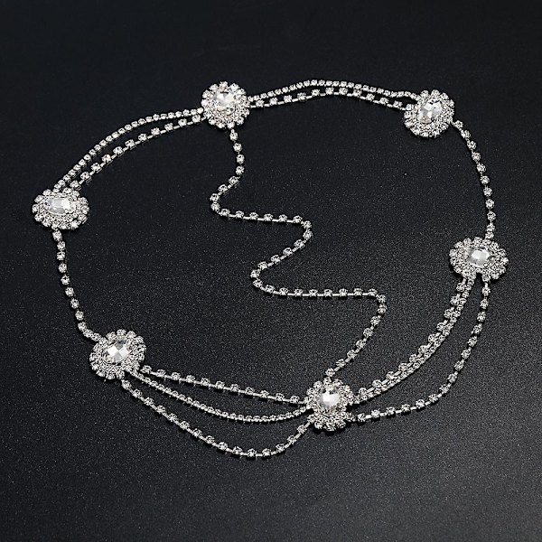Naisten pääketju Hopeinen Rhinestone Crystal Bridal Head Chain Häähiuskoru Puku Korut Pääpanta