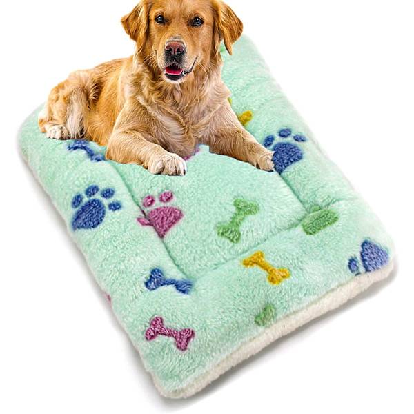 Hundeseng kæledyr tæppe blødt fortykket fleece pude seng måtte til hvalp hund kat sofa pude hjem tæppe varmt sovebetræk 70cm B x 100cm L, grøn knogle