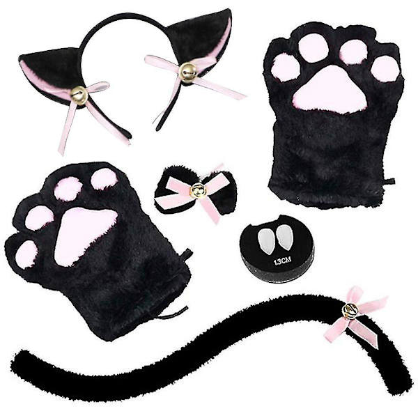 Katt Cosplay Kostym Fancy Dress Festkläder Katt Öra/Svans/Krage/Tassar/Handskar Set
