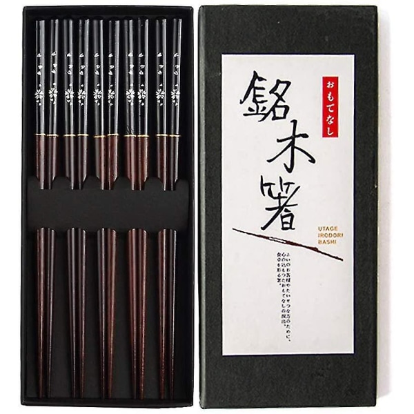 Japanske spisepinner i tre, 5 par gjenbrukbare naturlige spisepinner, vaskbare