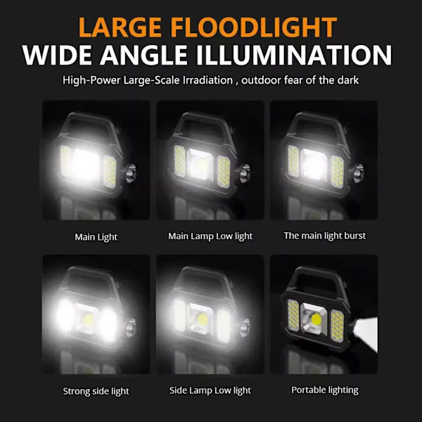 Strømforsynet Power output arbejdslys Indbygget litiumbatteri USB-opladning og solenergiopladning SMD COB LED genopladelig lommelygte