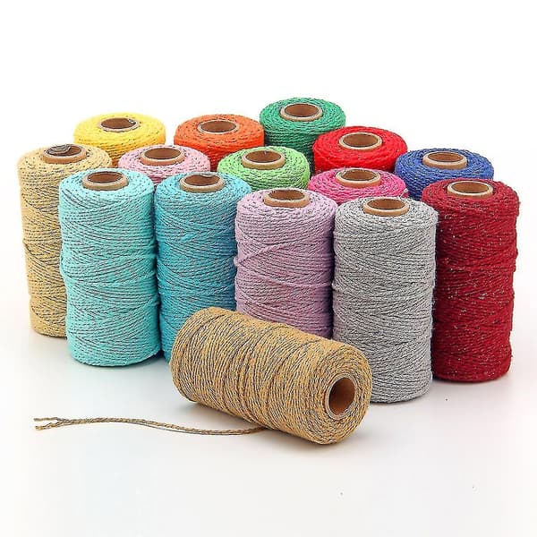 2mm 100m Bomuldsgarn Snor 8 Lag Solid Farve Ferie Dekorative Tråd Til Diy Håndværk Gave Bage Indpakning Beige 1 Pack