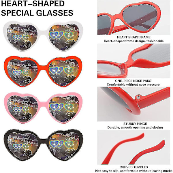Hjerteffekt Lys Diffraktion Briller Peach Hjerteformet Special Effects Briller, 3d Hjerte Solbriller Red