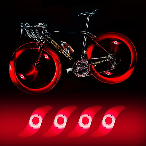 4 x LED-sykkelhjulbelysning, vanntett LED-sykkelhjulbelysning med 3 blinkemodus LED-sykkelhjullampe for voksne og barnesykler - rød Red