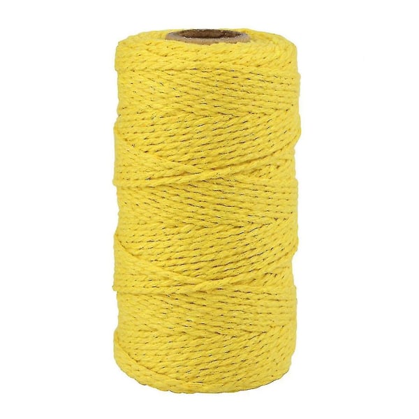 2mm 100m Bomullssnöre Garn 8 Ply Solid Färg Högtidsdekorationstråd För Diy Hantverk Present Baka Inslagning Yellow 1 Pack