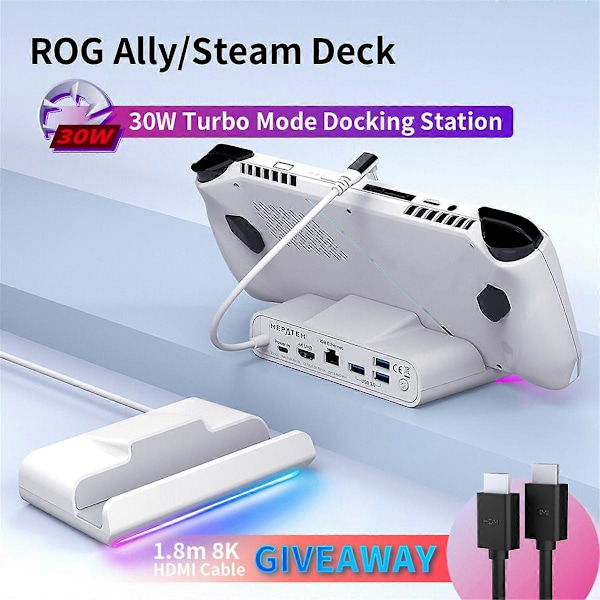 Telakointiasema Ally Hub RGB -jalustalle 4K@60Hz TV:llä/ 1Gb Ethernetillä/ USB3.0:lla/ PD 3.0 -pikalatauksella