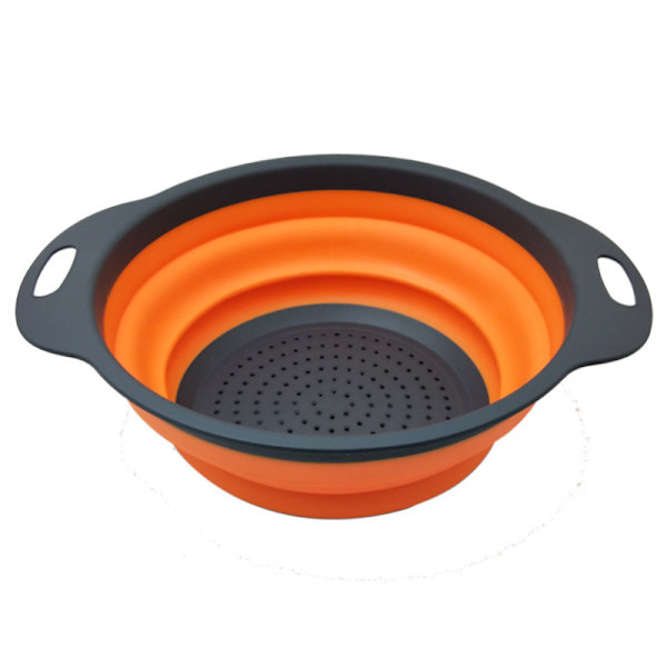Hopfällbar avloppskorg Hopfällbart durkslag Set Frukt Grönsak Matkorg Tvättkorg 2-delad för att sila pasta, grönsaker, frukt (orange)