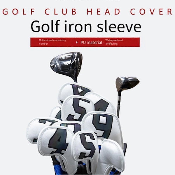 Golf Iron Cover Järnskydd PU Läder Wedge Skydd Skyddande Hölje Vit Text på Svart Bakgrund