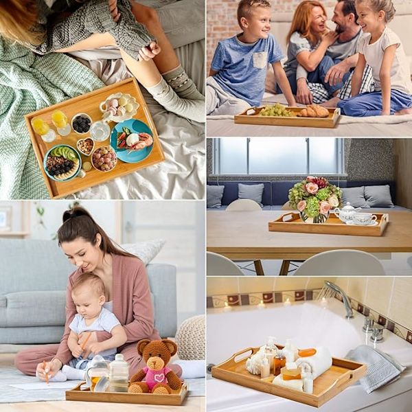 (Naturlig,1)Frokostbrett, Bambusserveringsbrett, Stort serveringsbrett