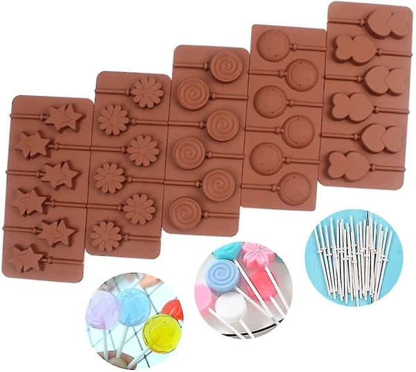 Silikone chokolade slikform med 6 huller, dobbelt hjerte, stjerne, lille blomst