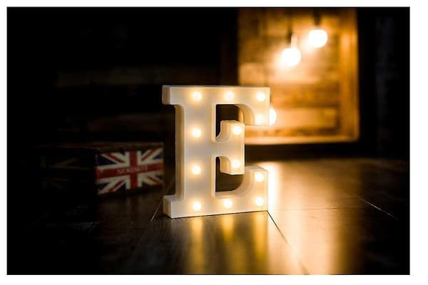 Led-bokstavlys, skilt, 26 alfabet, nattlys, bryllup, bursdagsfest E