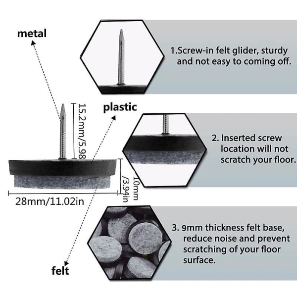 30 st möbelfiltkuddar 28 mm fotspikar nylon fotspikar bordsben skåpsskydd 30pcs Black28mm