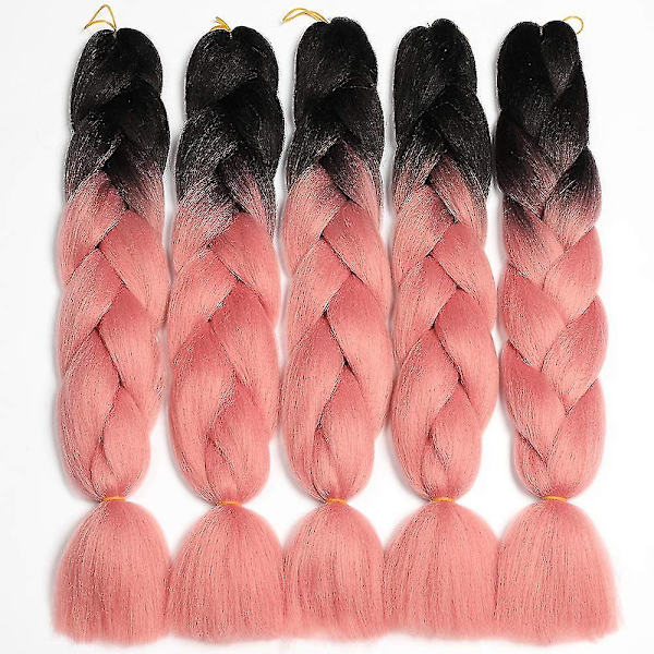 5 kpl Jumbo Braid synteettiset hiustenpidennykset punontatukkaa koukkuvirkkauspunontaan (5 kpl, B6 # Musta / Vaaleanpunainen), Kokonaispituus: 120cm
