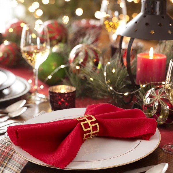 Jul servettring - guld servetthållare rund metall julservettlås, används för julbankett middag bröllopsbordsdekoration 8-delat set