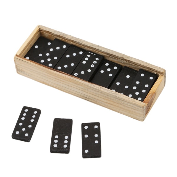 Traditionellt Domino-spel - 28 delar plus trälåda och skjutlock för barn och vuxna, svart färg
