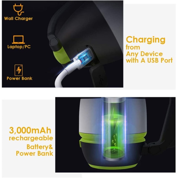 Multifunksjonell LED USB-oppladbar campinglampe/lampe utendørs fotturer hjem 3-i-1 lommelykt skrivebordslampe powerbank