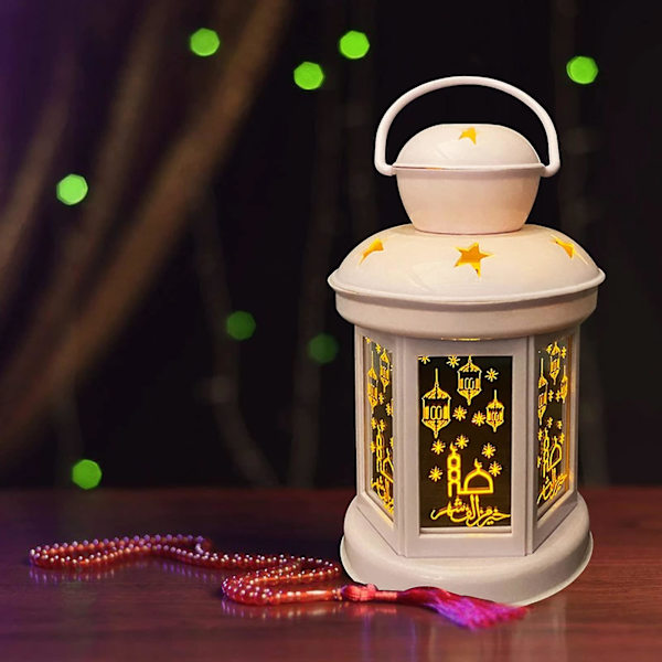 Ramadan Dekoration Lykta LED-lampor Eid Mubarak Prydnader Islam Muslimsk Festtillbehör Eid Al Adha Ramadan Kareem White