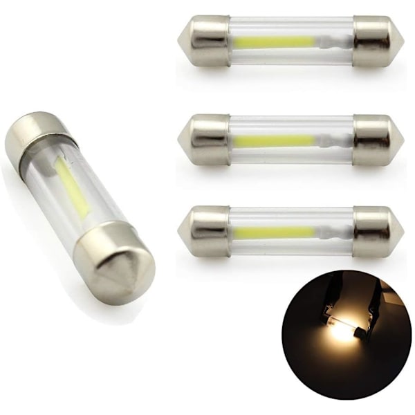 4 kpl (41 mm), LED-auton sisävalopolttimo, 41 mm, 12 V 360 astetta, COB-hehkulankapolttimo, lämmin valkoinen 3000 K, auton lukuvalopolttimoihin