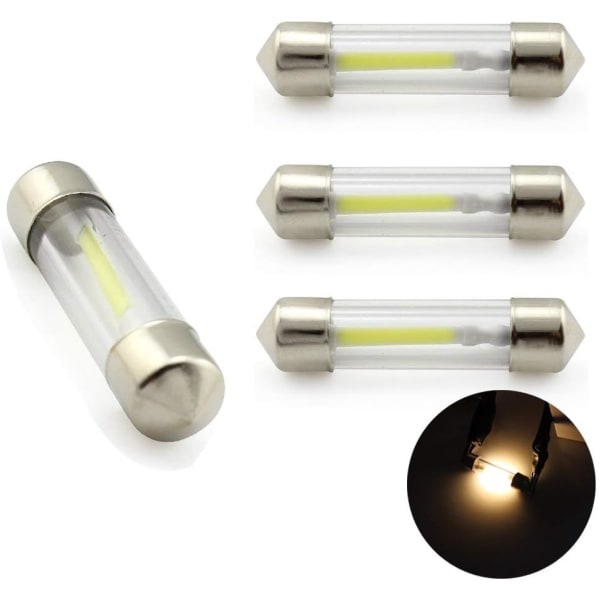 4-pack (31 mm) LED-bilkupol, 31 mm, 12 V 360 grader, COB-glödlampa, varmvit 3000 K, för billäslampor