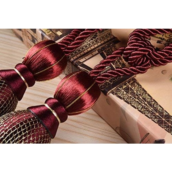 Set of 2 Tiebacks with Ropes, Tassels and Balls，Red