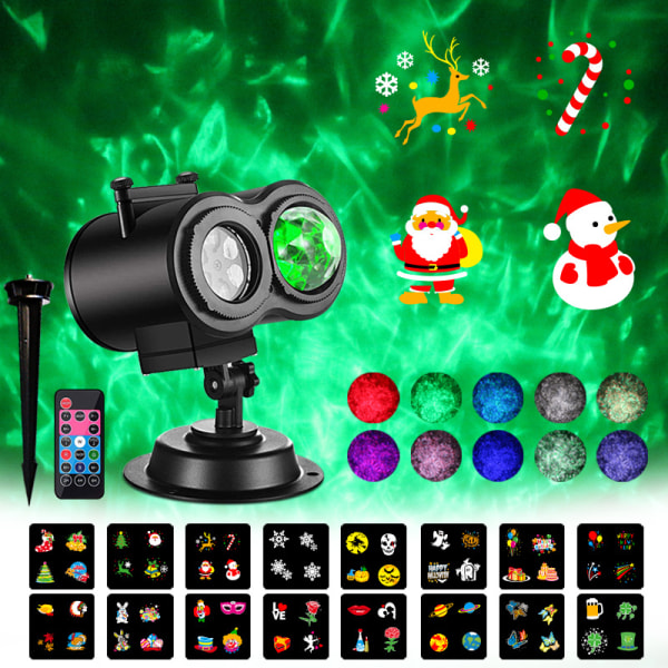 Juleprojektorlys Utendørs Juleprojektor HD Slide Wave Light Fjernkontroll Timer Julefestdekorasjon Ferieprojektor