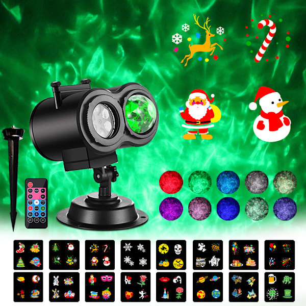 Julprojektorljus Utomhus Julprojektor HD Slide Wave Light Fjärrkontroll Timer Jul Dekoration Semesterprojektor