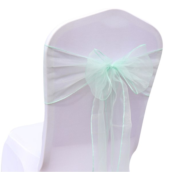 25 st Sorganza stolsöverdrag Tulle rosetter Sash Tie Ribbon Bröllopsfest Mint Green