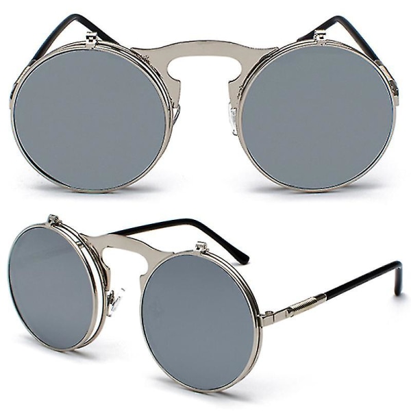 Miesten unisex-aurinkolasit, käännettävät linssit, pyöreät silmälasit Silver Frame White Lenses