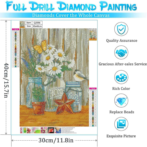 Diamond painting för vuxna, DIY 5D rund hel diamant vit blomma diamantkonst, perfekt för hemmets fritid och väggdekoration