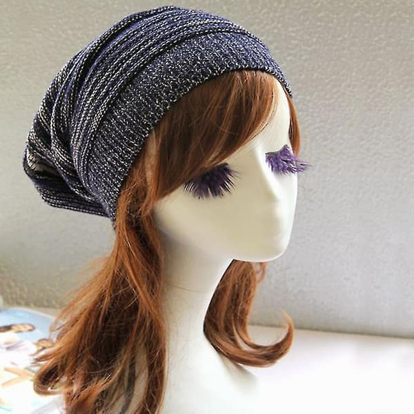 Unisex stickad mössa vinter baggy oversized slouch mössa hattar kepsar Navy Blue