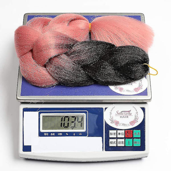 5 kpl Jumbo Braid synteettiset hiustenpidennykset punontatukkaa koukkuvirkkauspunontaan (5 kpl, B6 # Musta / Vaaleanpunainen), Kokonaispituus: 120cm