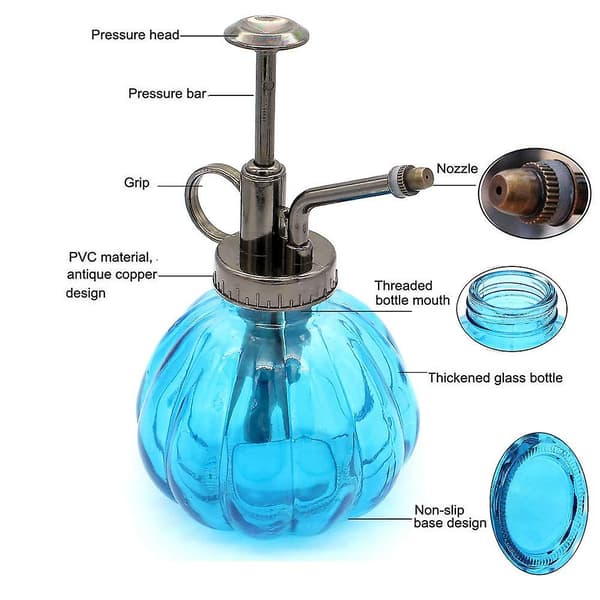 Vattenkanna Pumpa Glas Spruta Flaska för Växter, 250ml Blue
