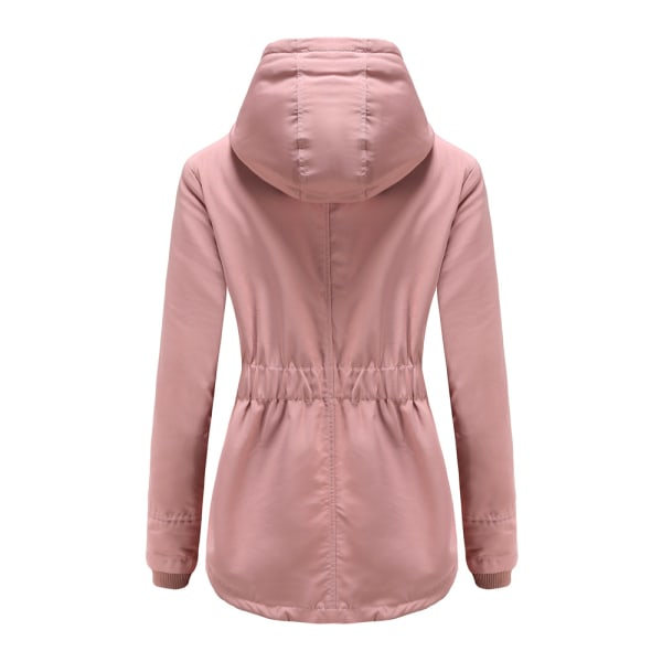 Varm vinterjacka med Sherpa-foder för kvinnor, tjock parkas med huva Pink S