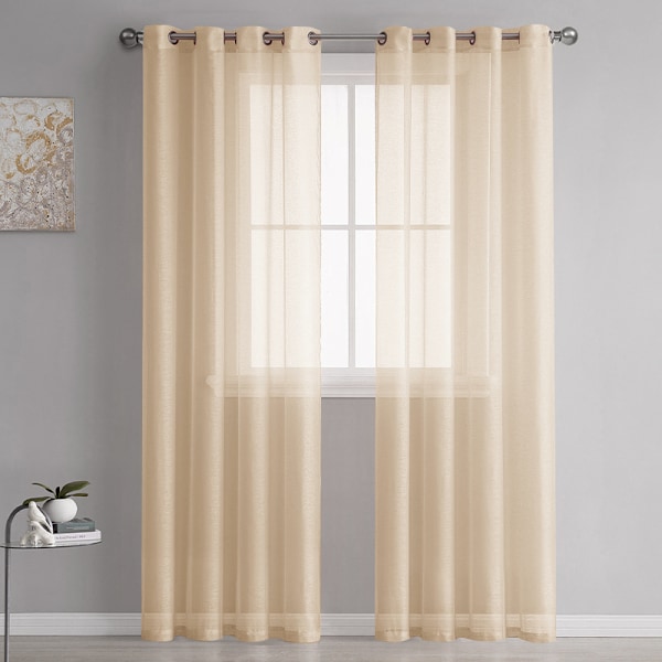 2 stk. Tibetansk Blå Voile Gardiner 100x250cm i Imitert Lin med Maljer Vindusgardiner med Dekorativt Mønster for Stue og Soverom