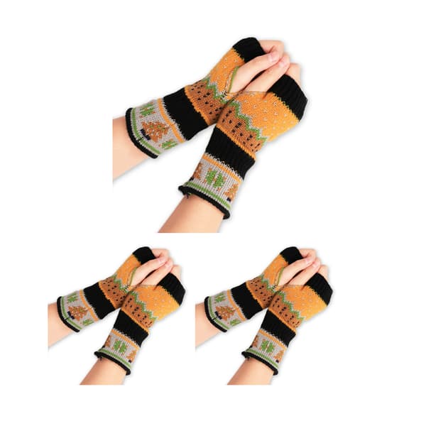 3 par julgranhandskar ull förtjockade fingerlösa nya stickade handskar halvfingerhandskar, B