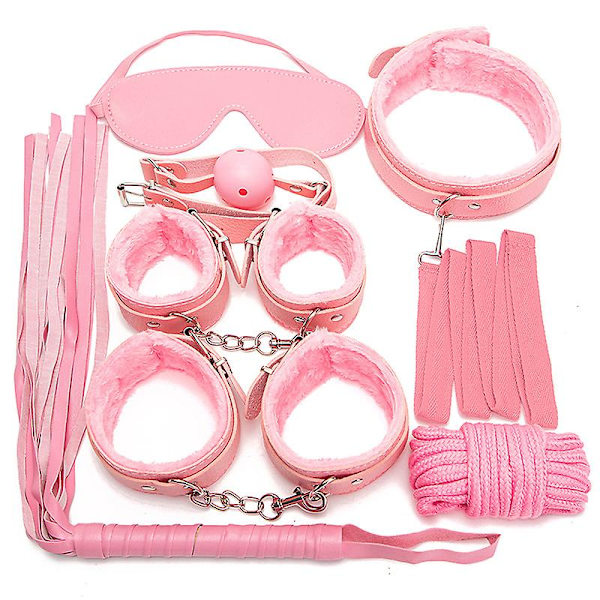 7 st/set Läder Bodaged Kit Adlt Explay Hndcffs/whps/ball Gg/rep/collr Bdm Pink