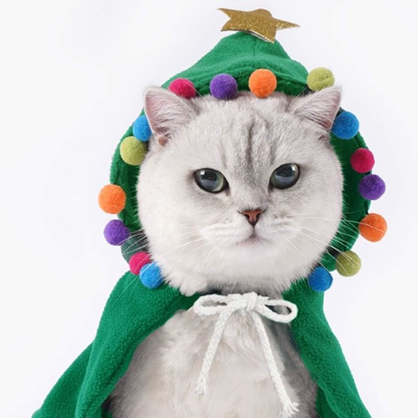 Pet Julekostume Hvalpe Julekappe med Stjerner og Pomponer Kat Julekappe med Julemand Hat Fest Cosplay Kjole til Katte og Små til Mellemstore Hunde