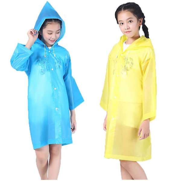 2 kappaletta lasten sadetakki sadeponcho, uudelleenkäytettävä Eva kirkas kevyt kannettava sadetakki takit taaperoille pojille tytöille Blue Yellow