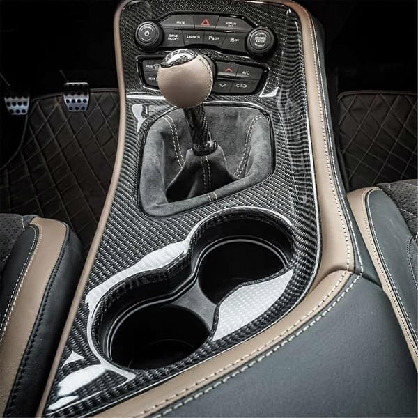 For 2015-2023 Ekte Karbonfiber Senterkonsoll Girskiftpanel Vannkoppholder Deksel Trim