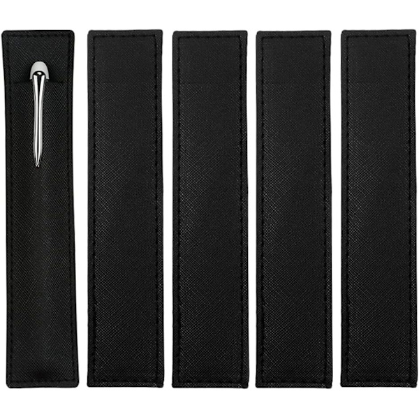 Læder pennepose, beskyttende etui til fyldepen, touch stylus, kuglepen, blyanter, pakke med 5 sorte